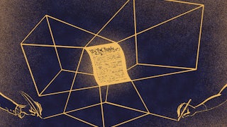 An illustration of the Constitution being viewed and interpreted from several different perspectives throughout history, from the 1700s to today.