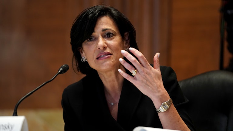 Dr. Rochelle Walensky gestures while speaking.