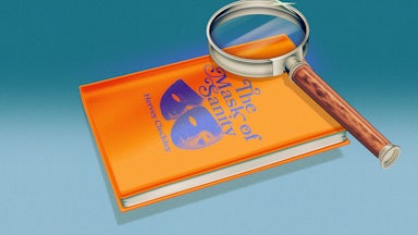 Illustration of a book cover for The Mask of Sanity with a magnifying glass