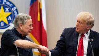 Donald Trump shakes Greg Abbott's hand