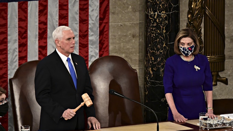 Vice President Mike Pence presides over a joint session of Congress on to ratify President-elect Joe Biden's Electoral College win over President Donald Trump. 