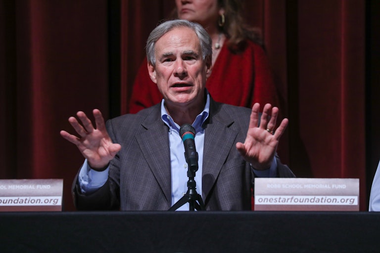 Texas Governor Greg Abbott speaks during a press conference about the mass shooting at Uvalde High School.