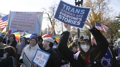 Hundreds of trans men and women, activists and supporters rally outside of the Supreme Court of the United States in Washington, DC on December 04, 2024.