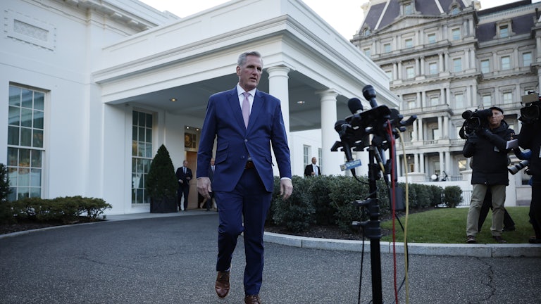 House Speaker Kevin McCarthy speaks to the media after meeting with President Biden.