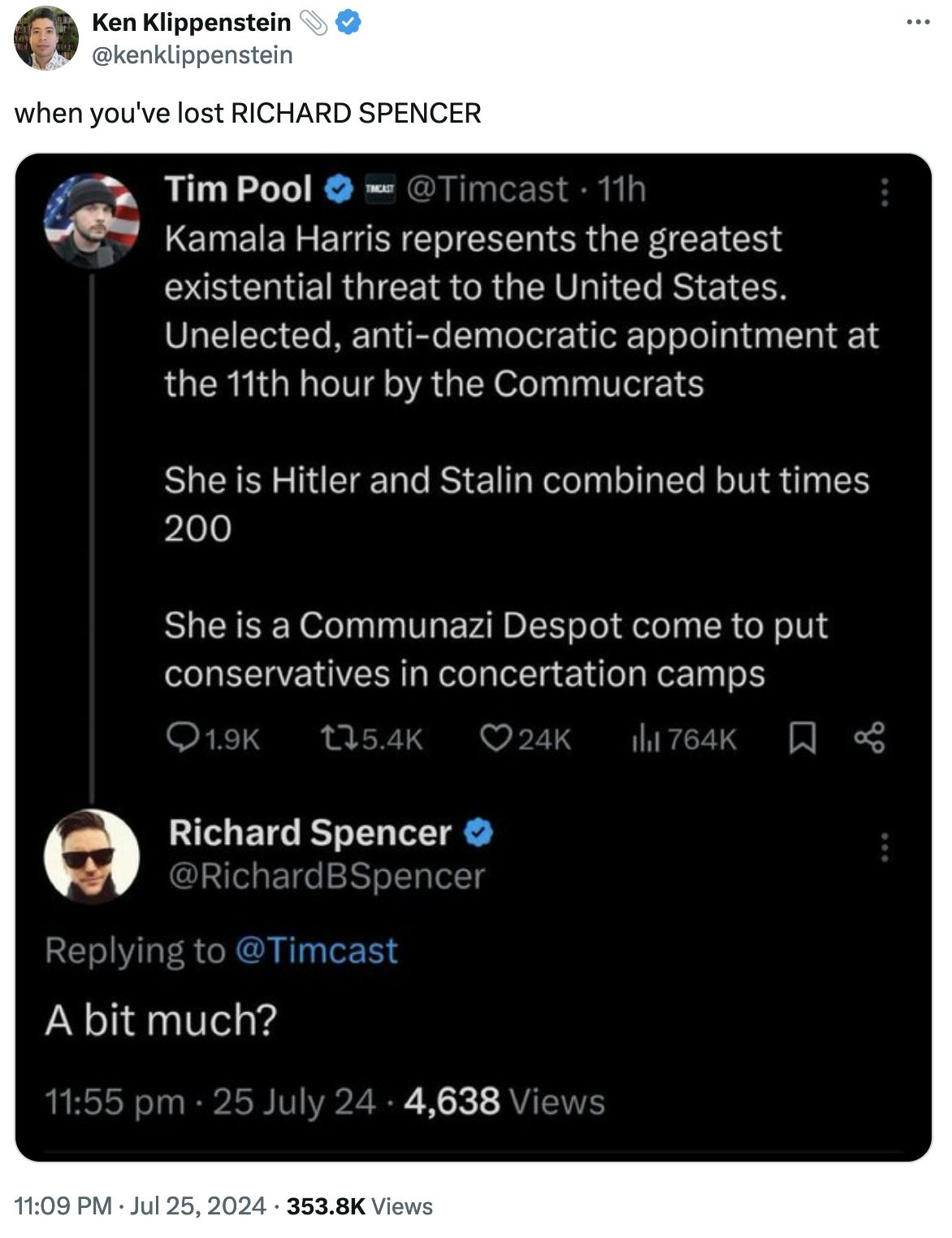 Twitter screenshot Ken Klippenstein 📎 @kenklippenstein: when you've lost RICHARD SPENCER (with a screenshot of the Pool/Spencer tweet exchange)