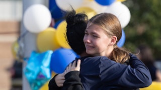 a makeshift memorial at Apalachee High School on September 5 in Winder, Georgia