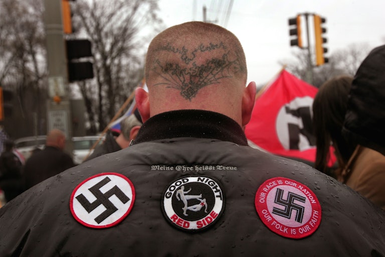 A neo-Nazi demonstration outside the Illinois Holocaust Museum in April 2009