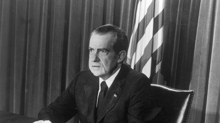 President Nixon announces his resignation on live TV.