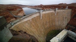 Glen Canyon Dam at Lake Powell, a man-made reservoir along the Colorado River in Utah.