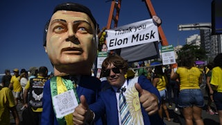 A supporter dressed as former Brazilian President Jair Bolsonaro