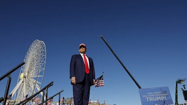 Donald Trump arrives for a campaign rally in Wildwood, New Jersey.