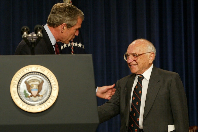 George W. Bush honors Milton Friedman.