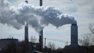 Emissions spew from a large stack at the coal fired Brandon Shores Power Plant on March 9, 2018 in Baltimore, Maryland.