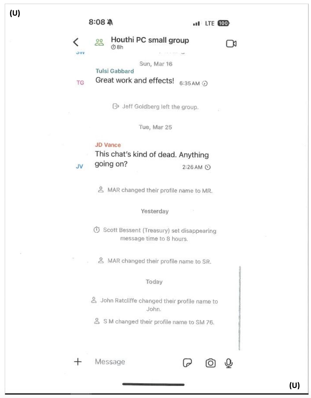 Screenshot of Signalgate messages on March 25