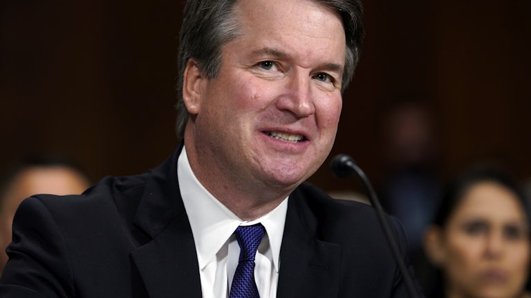 A close up of Supreme Court Justice Brett Kavanaugh.