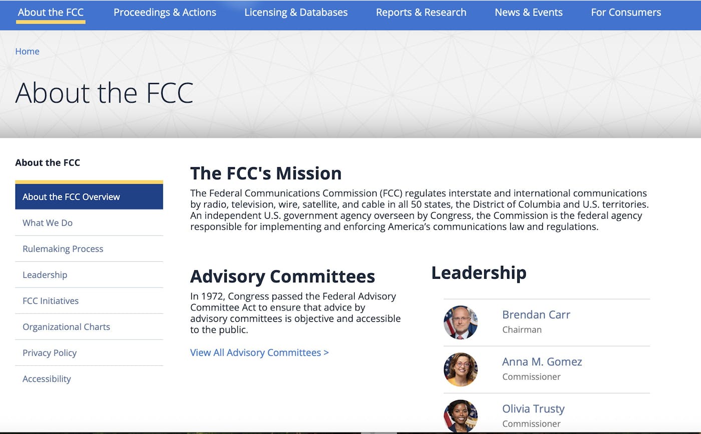 Screenshot of FCC website with the word "independent"