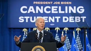 Joe Biden delivers remarks on student debt and lowering costs for Americans at Madison College in Madison, Wisconsin, on April 8, 2024.