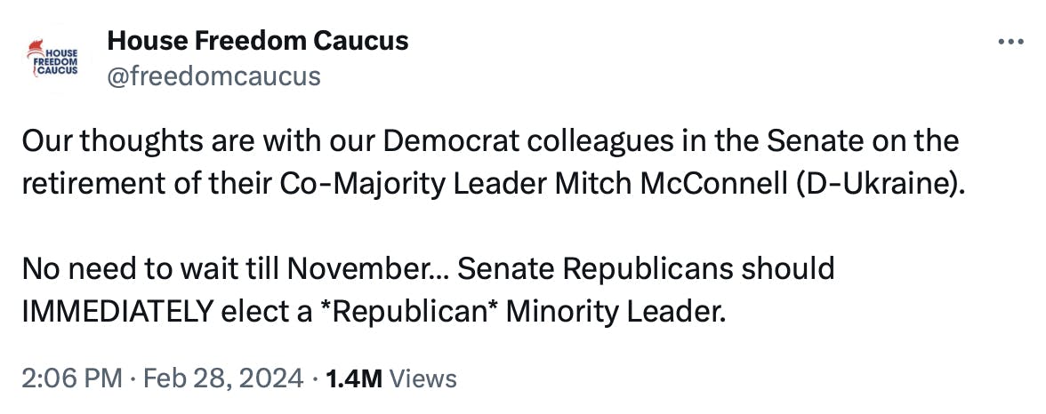 A tweet from the House Freedom Caucus