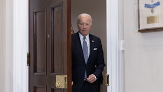 Biden arrives at the Roosevelt Room of the White House