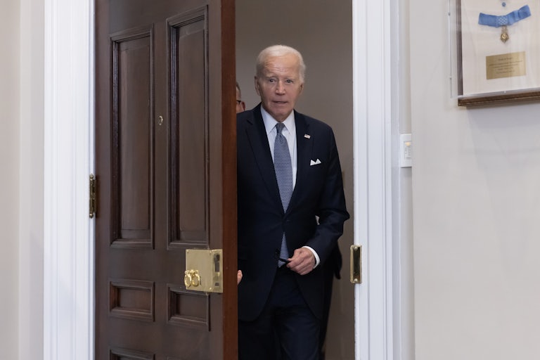 Biden arrives at the Roosevelt Room of the White House