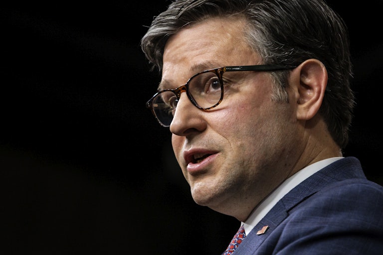 Mike Johnson is seen from the side