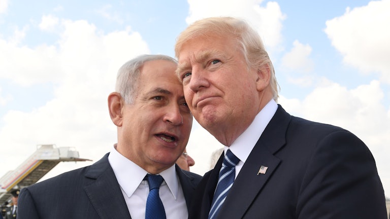 Benjamin Netanyahu with Donald Trump in Jerusalem in May 2017