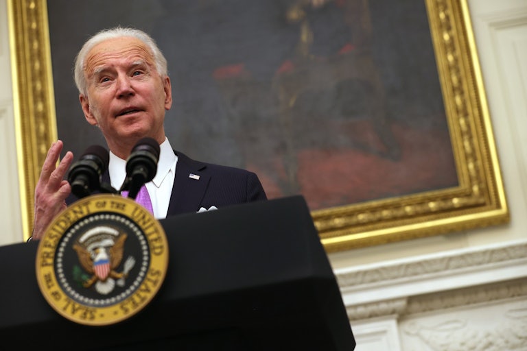 Joe Biden speaks at an event on January 21.