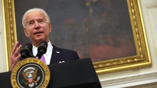 Joe Biden speaks at an event on January 21.