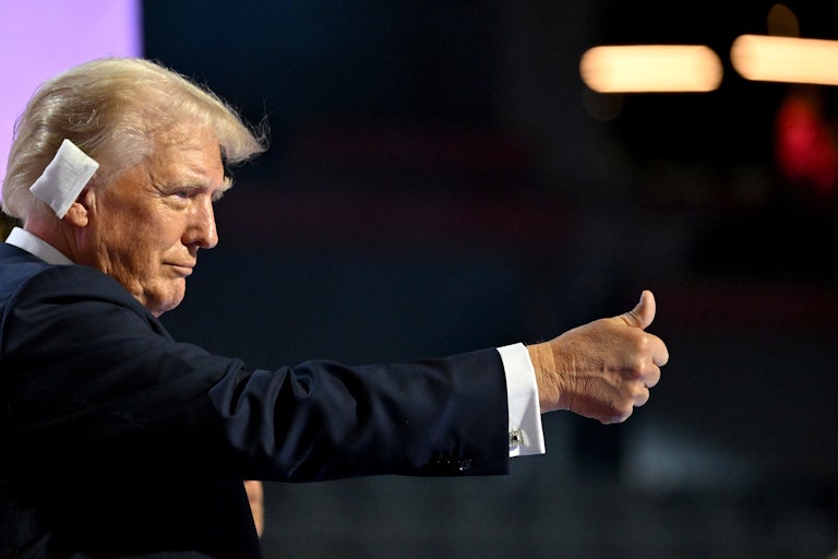 Donald Trump gives a thumbs-up at the Republican National Convention