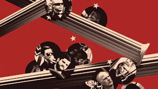 Illustration of men representing the far right with columns