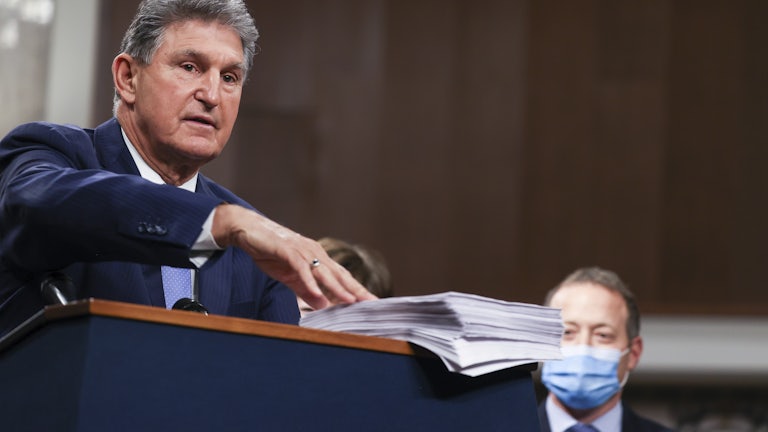 Joe Manchin speaks in a bipartisan group announcing the proposal for a Covid-19 relief bill in December.