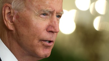 A close-up of President Joe Biden in profile.