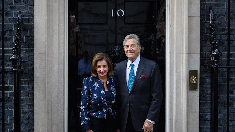 House Speaker Nancy Pelosi and her husband Paul during a 2021 visit to London