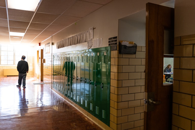 An empty hallway at Hazelwood Elementary School in Louisville, Kentucky