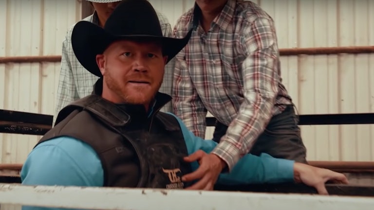 Dan Rodimer rides a bull in a campaign ad in Texas