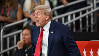 Donald Trump shouts at the Republican National Convention