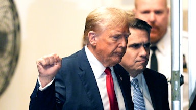 Donald Trump holds up a fist