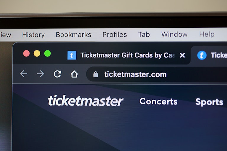Ticketmaster site open on a browser