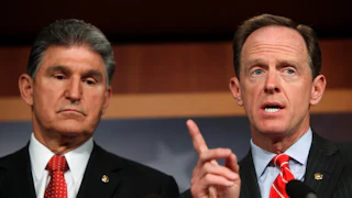 Senators Joe Manchin and Pat Toomey discuss gun control legislation.