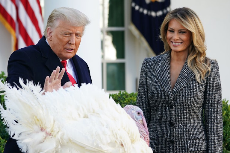 Donald Trump "pardons" the turkey.