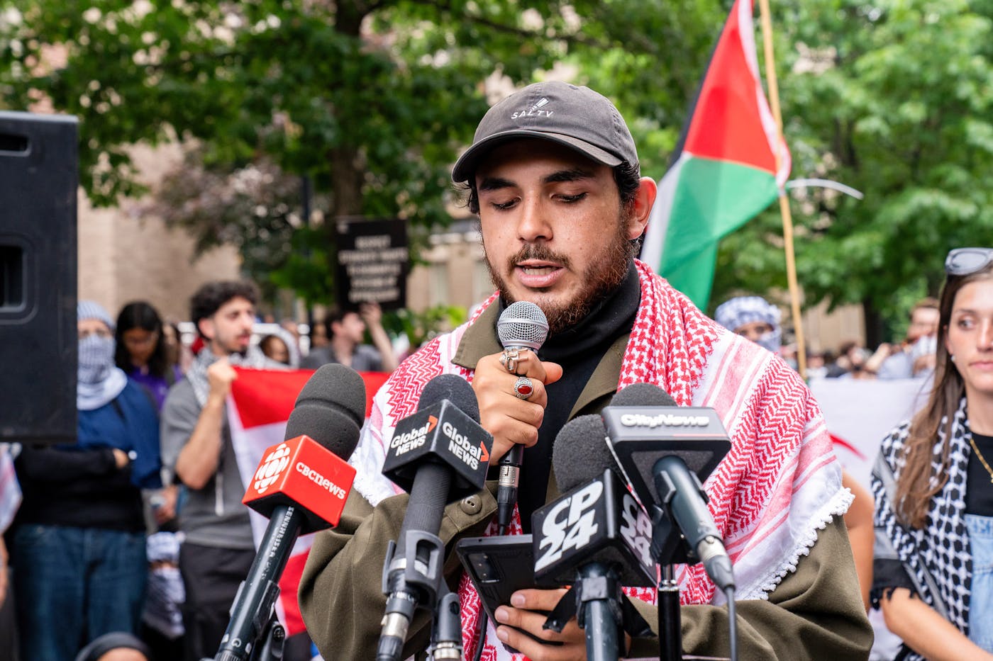 Mohammad Yassin, a student organizer at the University of Toronto, speaks during a campus rally in support of Palestine.