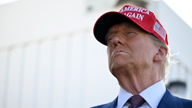 Donald Trump looks to the side