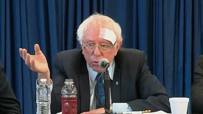 Bernie Sanders with bandage on forehead
