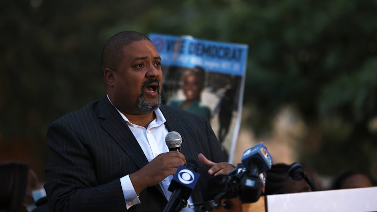 Manhattan District Attorney Alvin Bragg speaks during a Get Out the Vote rally in November 2021 in New York City.
