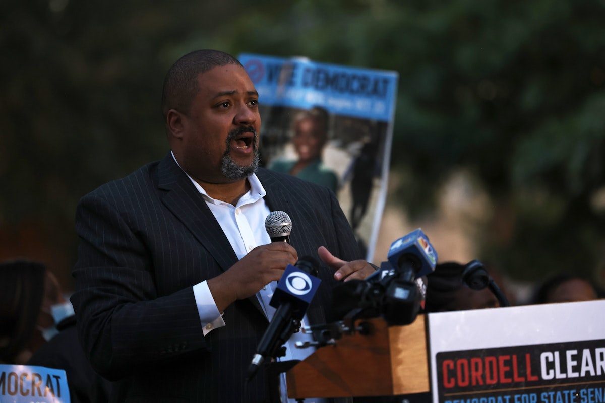 Manhattan District Attorney Alvin Bragg speaks during a Get Out the Vote rally in November 2021 in New York City.