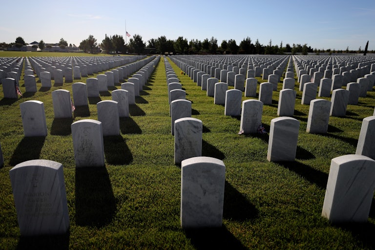 A view of headstones at Sacramento Valley National Cemetery on May 24, 2020 in Dixon, California.