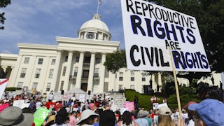 Protestors participate in a 2019 rally against bans on abortions in Montgomery, Alabama. 