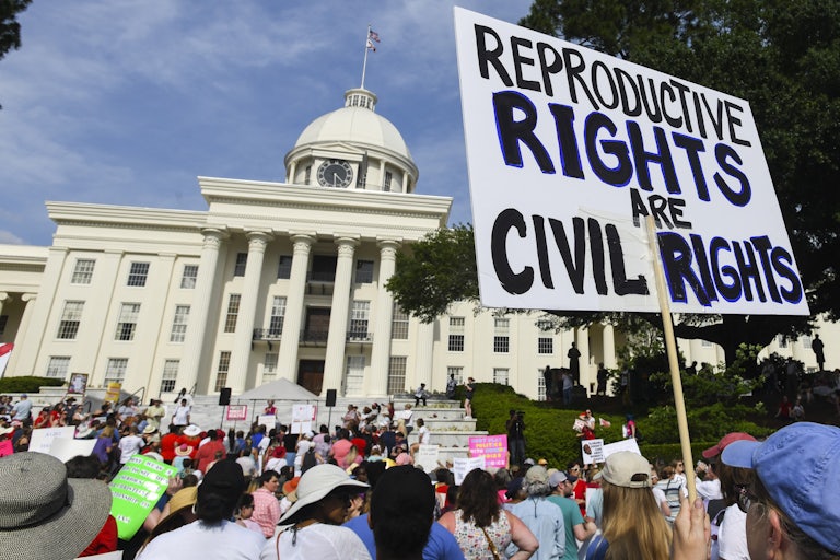 Protestors participate in a 2019 rally against bans on abortions in Montgomery, Alabama. 
