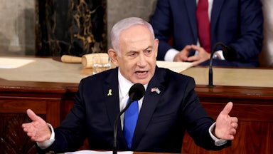Benjamin Netanyahu speaks during a joint meeting of Congress in Washington, D.C., on July 24, 2024.