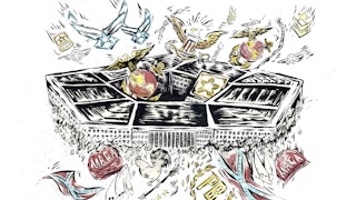 An illustration of far-right, extremist iconography around the Pentagon